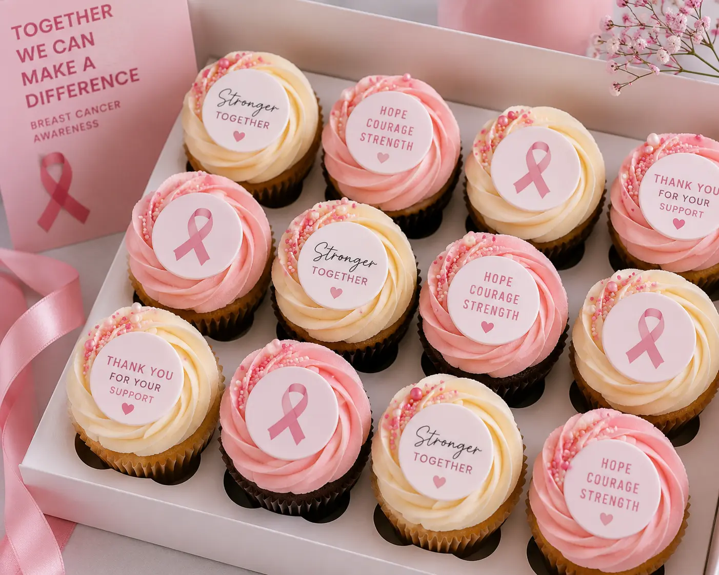 Breast Cancer Awareness branded cupcakes example