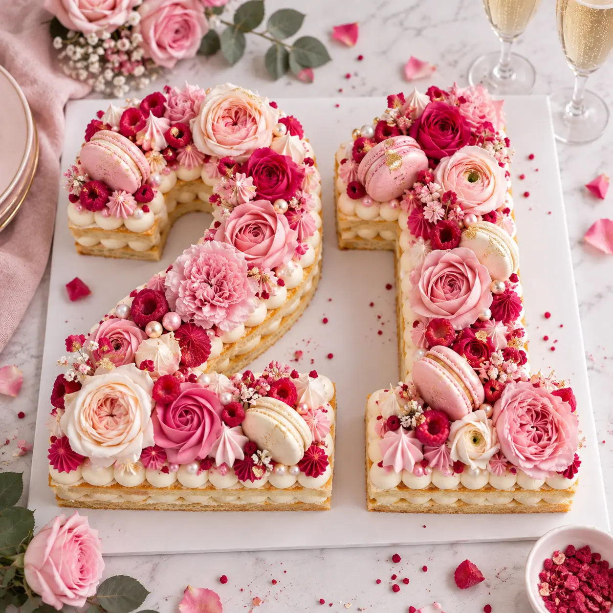 Rose and raspberry number twenty-one cake