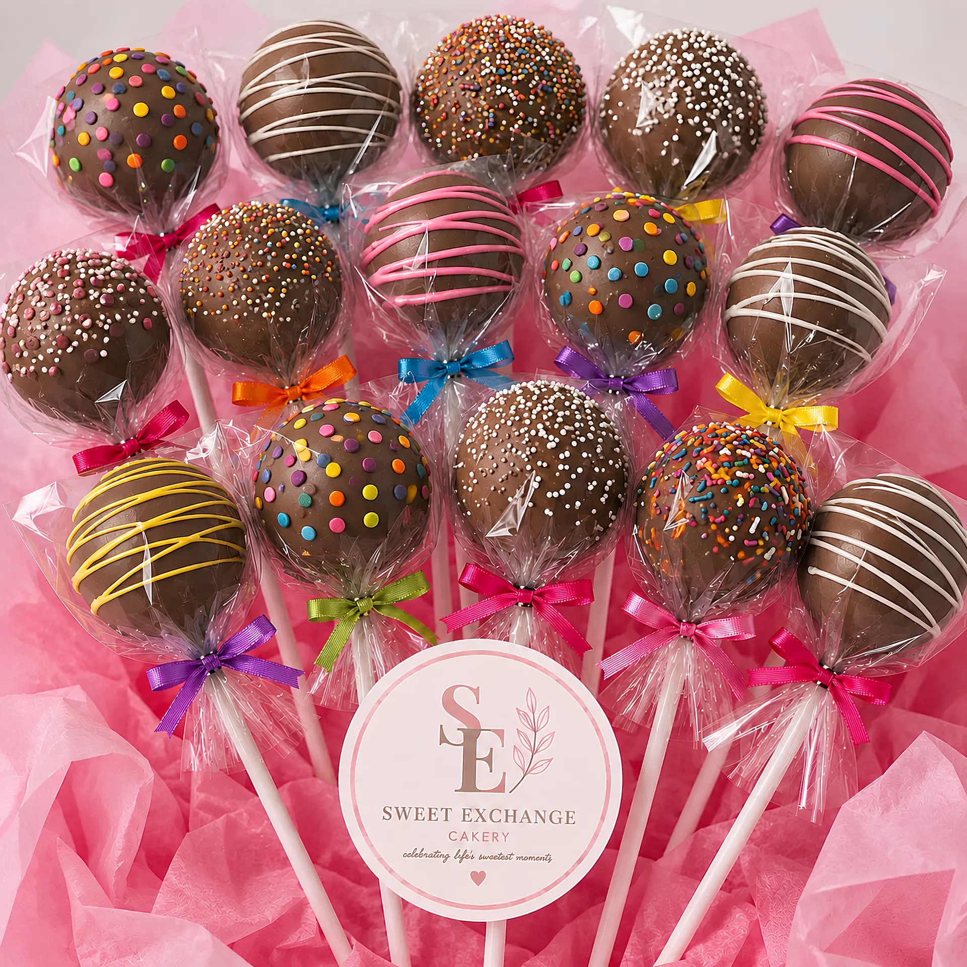 Milk chocolate pops with bright sprinkles