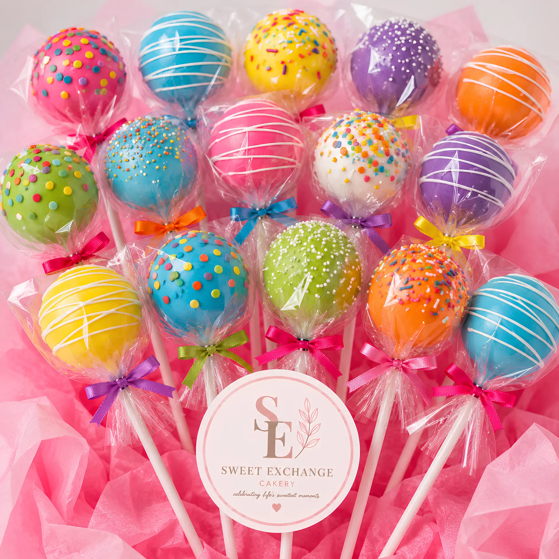 Bright rainbow sprinkle pops for birthdays