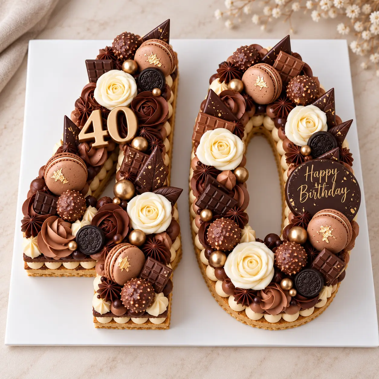 Chocolate and gold number forty cake