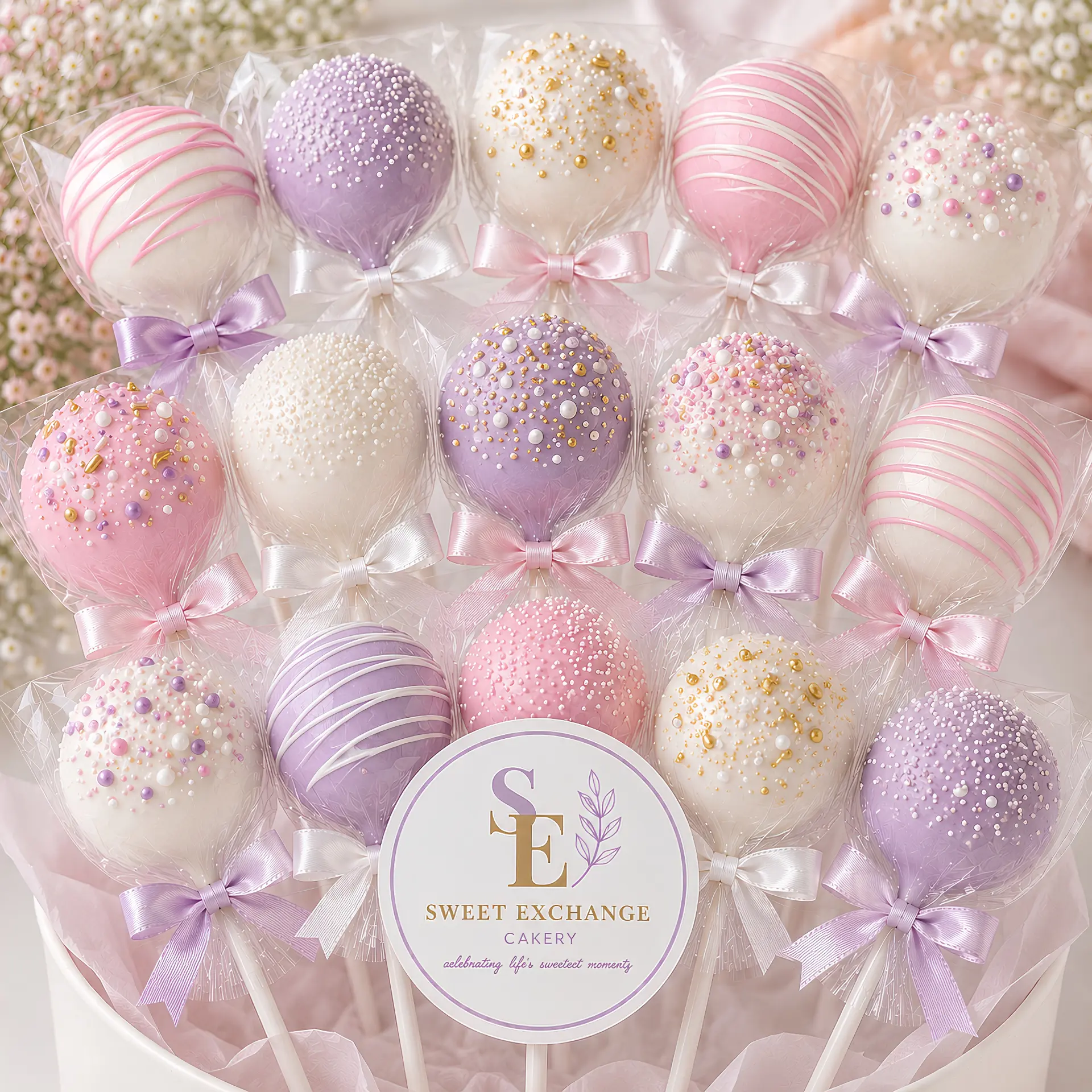 Pastel lilac & pink pops with satin bows
