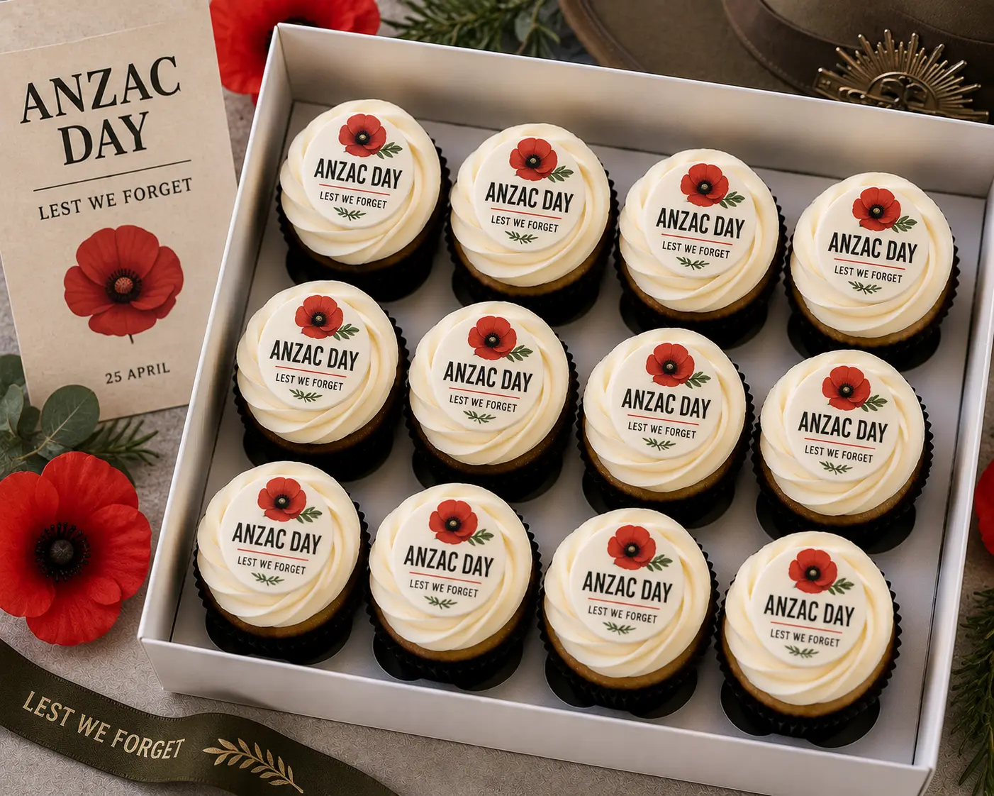ANZAC Day branded cupcakes example