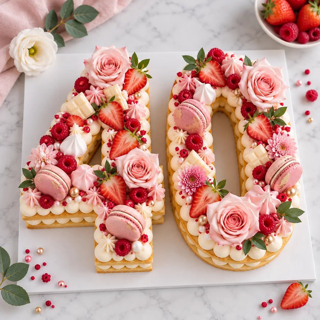 Strawberry and rose number ten cake