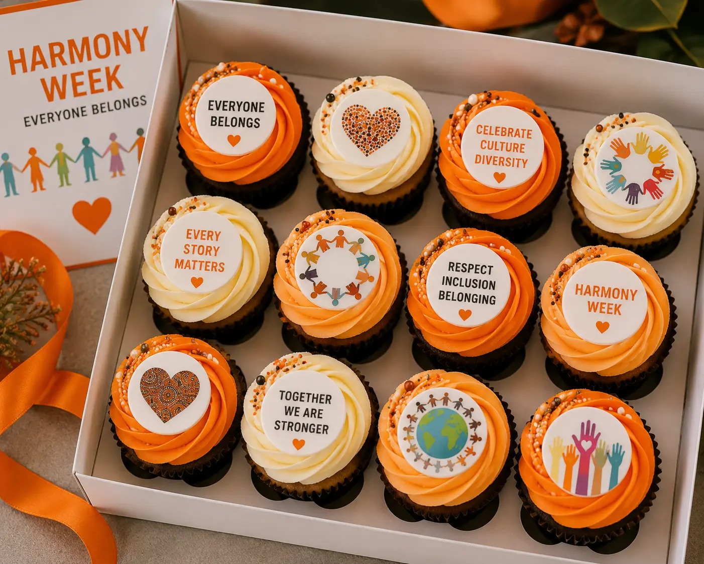 Harmony Week branded cupcakes example