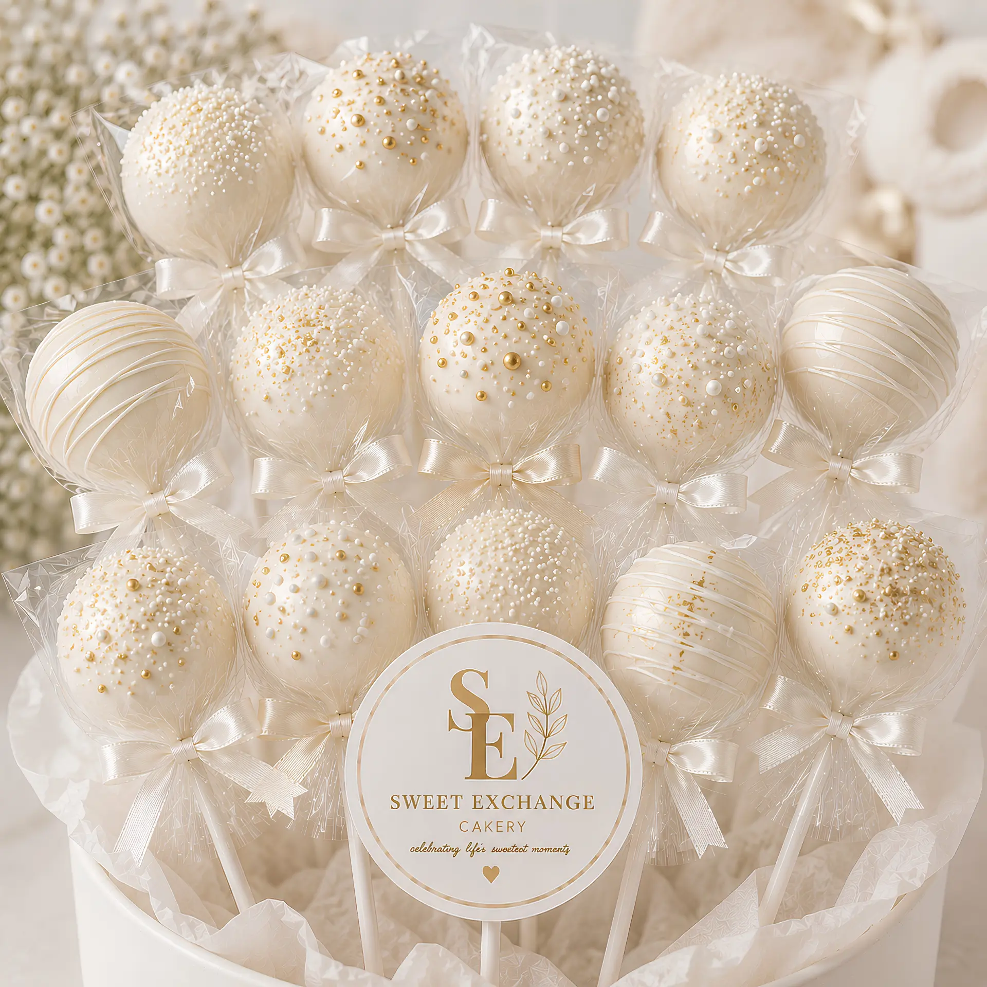 Ivory & gold pops for weddings and engagements