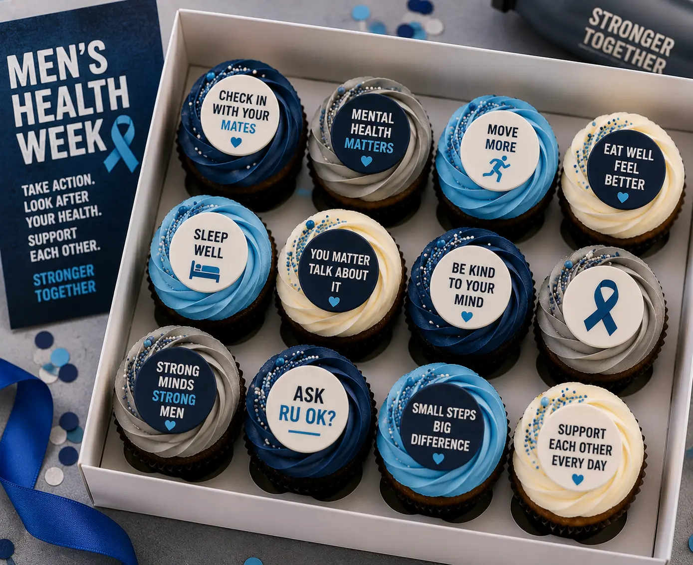 Men's Health Week branded cupcakes example