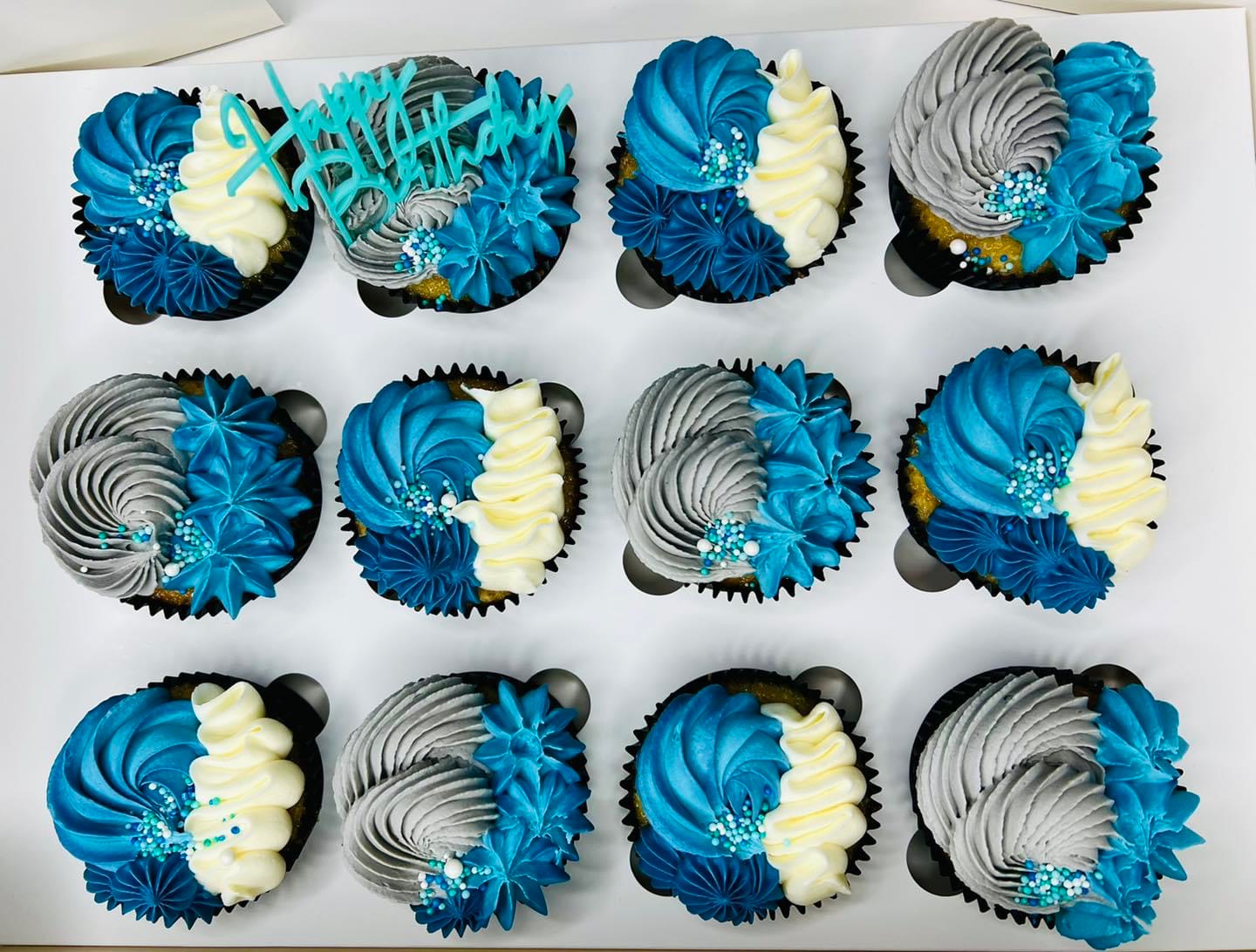 Baby shower cupcake styling in soft pastels