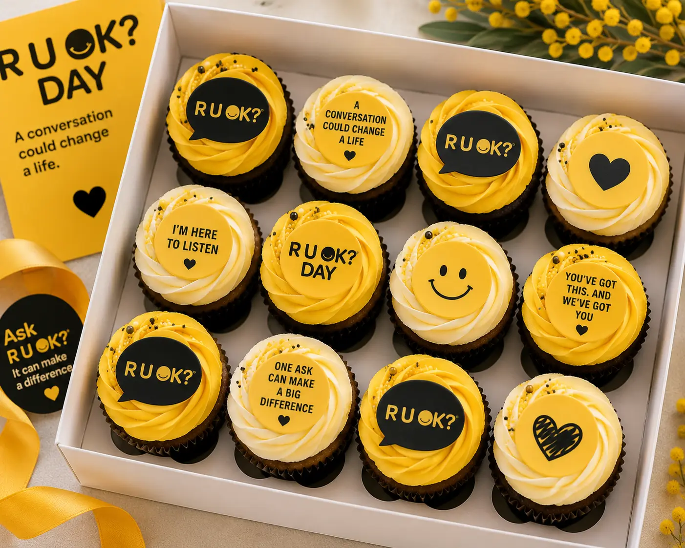 R U OK? Day branded cupcakes example