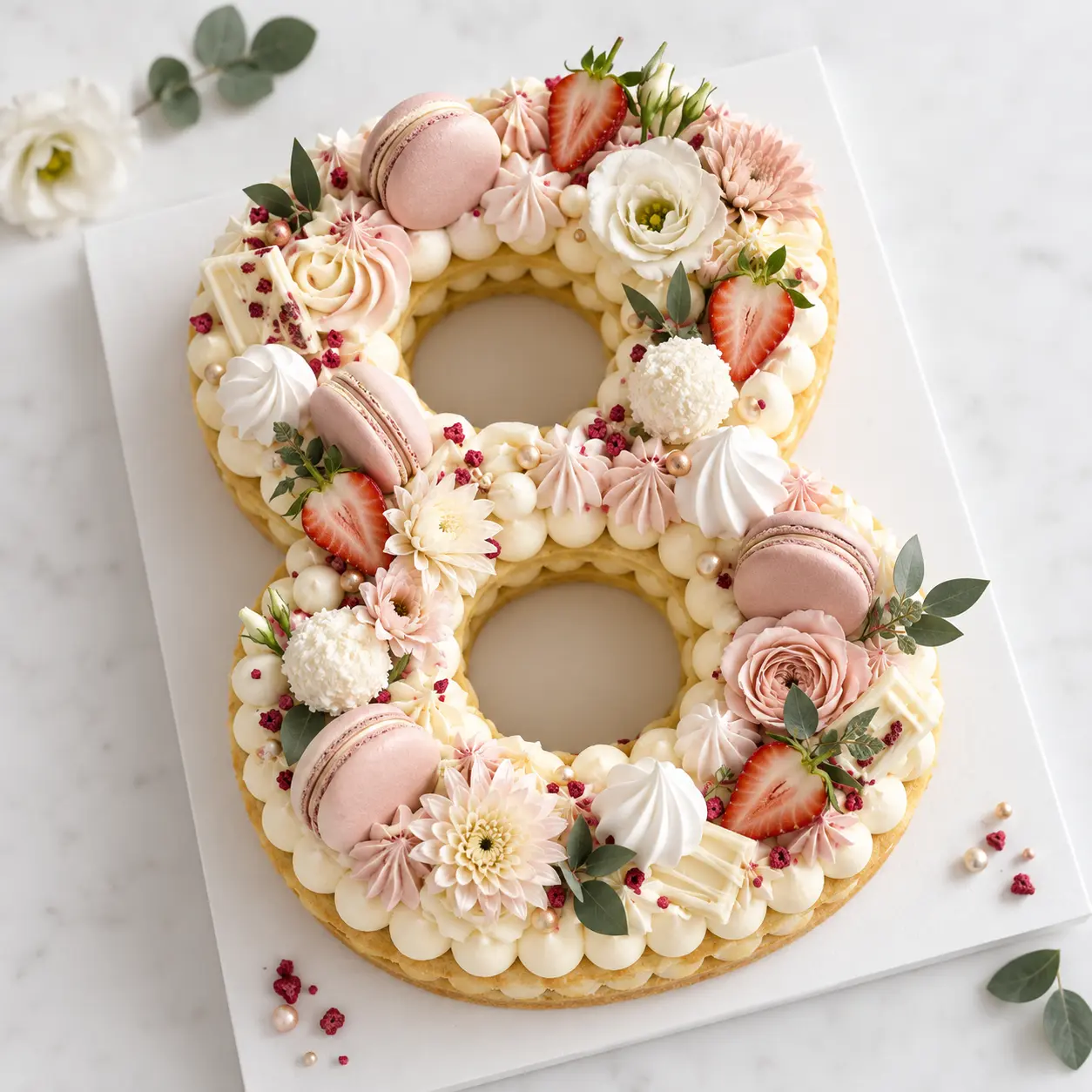 Blush floral number eight cake