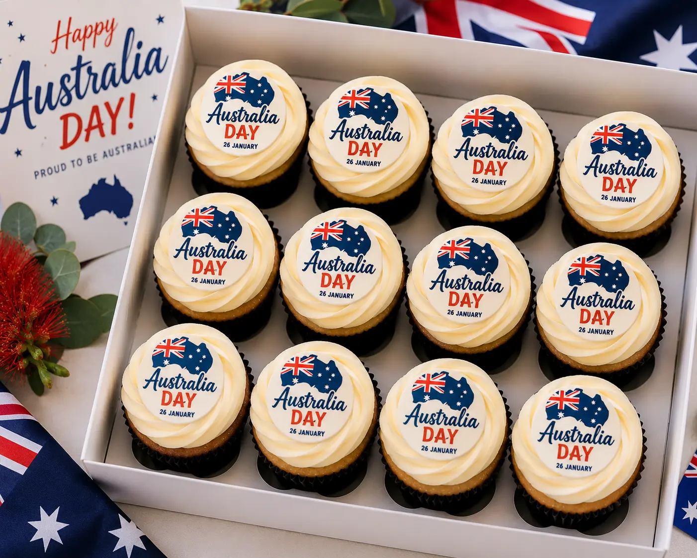 Australia Day branded cupcakes example